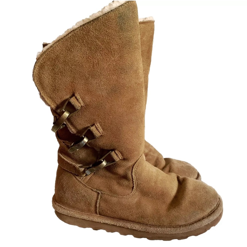 Bearpaw Brown Buckled Short Women's Winter Sherpa Boots 7